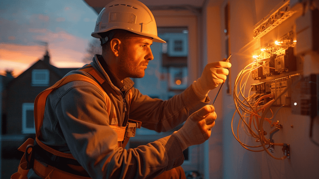 Electricista trabajando en cuadro eléctrico